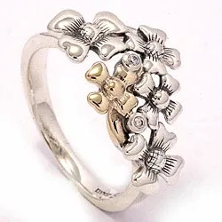 Blommor ring i oxiderat sterlingsilver med 8 karat guld