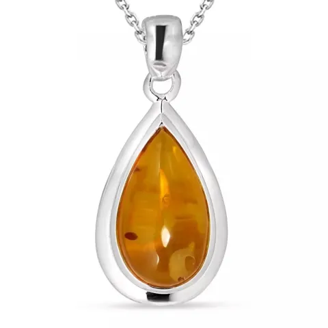 droppe bärnsten halsband i silver med hängen i silver