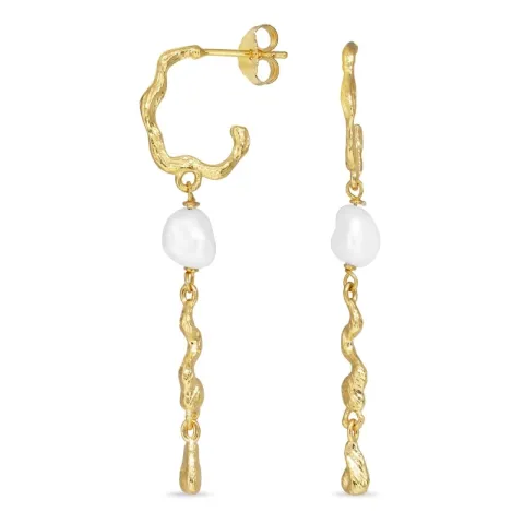 långa pärla halvcreol i förgyllt silver - Lumé Etched