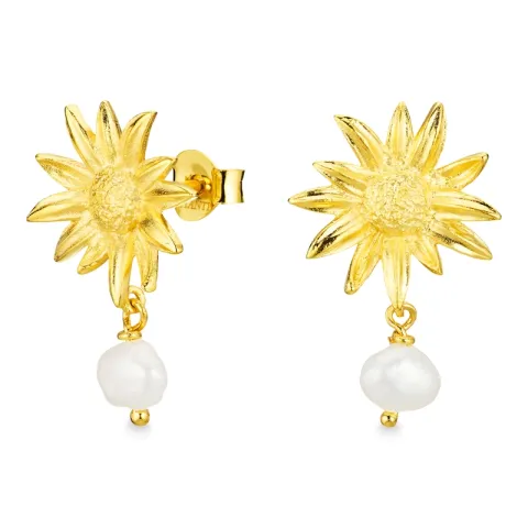 blommor pärla örhängen i förgylld mässing - Eliné