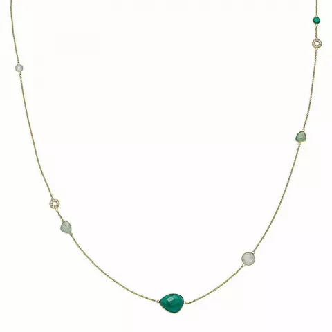 Lång Izabel Camille onyx halsband i förgyllt silver grön onyx ljusgrön aventurin ljusgrön phrenit