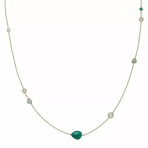 lång Izabel Camille Orient onyx halsband i förgyllt silver grön onyx ljusgrön aventurin ljusgrön phrenit