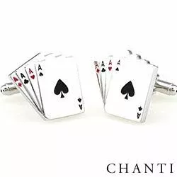 Poker vita manschettknappar i Rostfritt stål