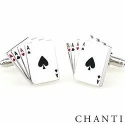 Poker vita manschettknappar i Rostfritt stål