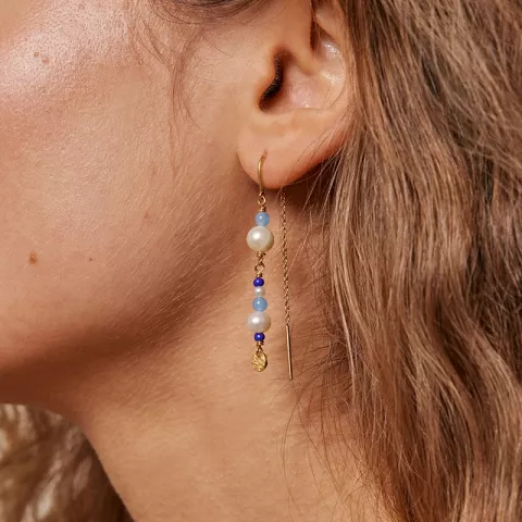 Enamel Sofia blå ear lines i förgyllt silver