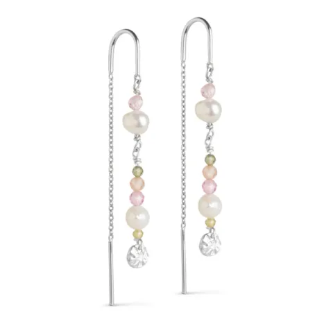 Enamel Sofia rosa kedja örhängen i silver