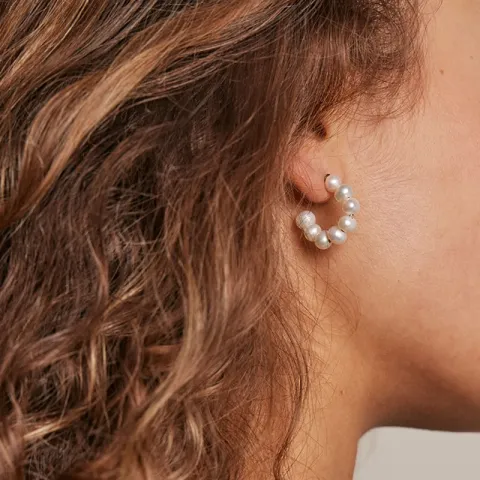 Enamel Pearlie Chunky halvcreol i förgyllt silver