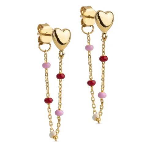 Enamel Lola Heart hjärta Rosie kedja örhängen i förgyllt silver