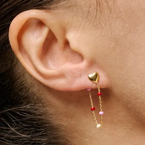 Enamel Lola Heart hjärta Rosie kedja örhängen i förgyllt silver