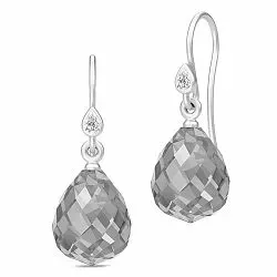 Julie Sandlau droppformad grå kristal örhängen i satinrhodinerat sterlingsilver gråa kristaller vita zirkoner