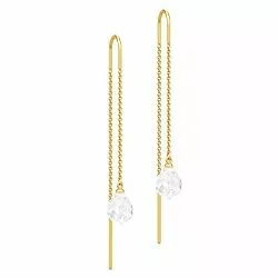 långa Julie Sandlau Evening Dew droppe kristal örhängen i förgyllt silver vit kristal