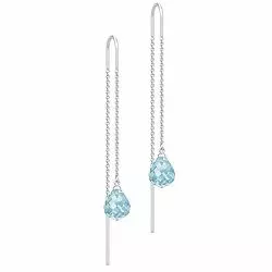 Julie Sandlau långa kristal örhängen i satinrhodinerat sterlingsilver blå kristaller