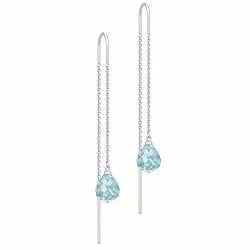 Julie Sandlau Evening Dew långa kristal örhängen i satinrhodinerat sterlingsilver blå kristal