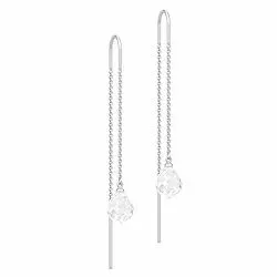 Långa Julie Sandlau droppformad kristal örhängen i satinrhodinerat sterlingsilver vita kristaller