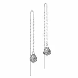 Julie Sandlau Evening Dew långa kristal örhängen i satinrhodinerat sterlingsilver grå kristal
