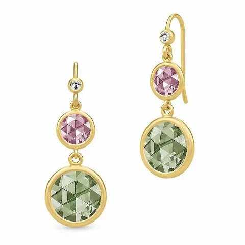 Långt julie sandlau runt örhängen i förgyllt silver gröna spinell sten lila zirkoner vita zirkoner