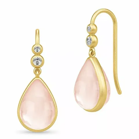 Långt julie sandlau droppe kristal örhängen i förgyllt silver rosa kristaller vita zirkoner