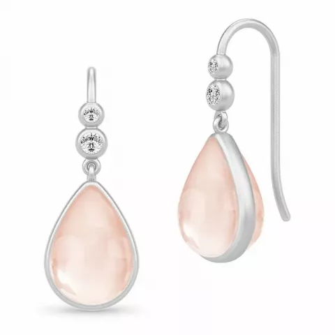 Långt julie sandlau droppe kristal örhängen i satinrhodinerat sterlingsilver rosa kristaller vita zirkoner