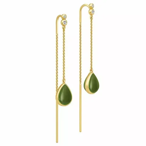 Långt julie sandlau droppe kristal örhängen i förgyllt silver gröna kristaller vita zirkoner