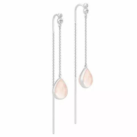 Långa julie sandlau droppe kristal örhängen i satinrhodinerat sterlingsilver rosa kristaller vit zirkon