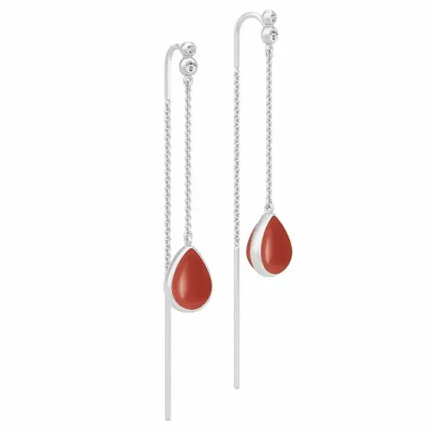 Långt julie sandlau droppe kristal örhängen i satinrhodinerat sterlingsilver röda kristaller vita zirkoner