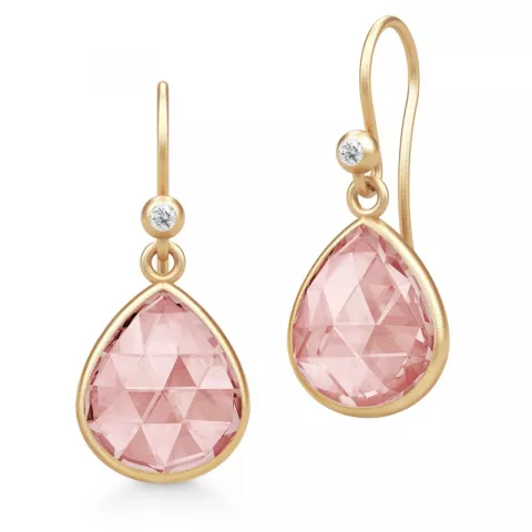 Julie Sandlau droppformad rosa kristal örhängen i förgyllt silver rosa kristal vit zirkon