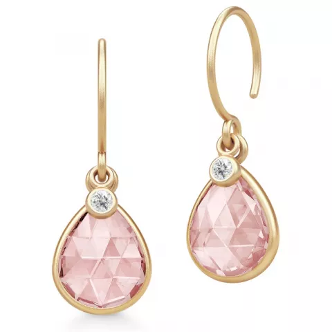 Julie Sandlau droppformad rosa kristal örhängen i förgyllt silver rosa kristal vit zirkon