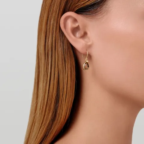 Julie Sandlau Leela örhängen i förgyllt silver brun kristal vit zirkon