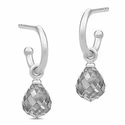 Julie Sandlau Evening Dew droppformad halvcreol i satinrhodinerat sterlingsilver grå kristal
