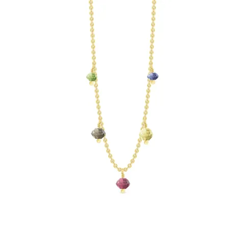 ID Fine IDN026GDMULTI halsband i förgyllt silver grön peridot rökfärgad kvarts röd rhodolit citron topas blå iolit