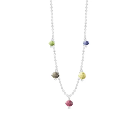 ID Fine IDN026SLMULTI Ibiza halsband i silver grön peridot rökfärgad kvarts röd rhodolit citron topas blå iolit