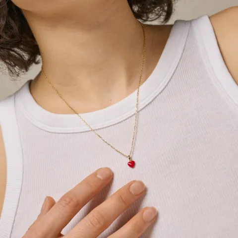 Enamel Amore hjärta halsband i förgyllt silver röd emalj