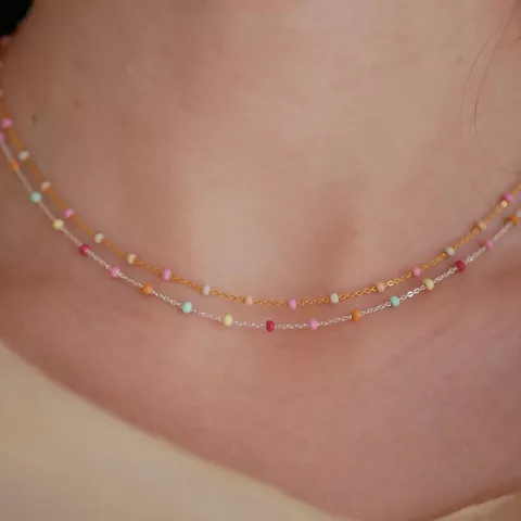 Enamel Lola Rainbow halsband i silver regnbågefärgad emalj