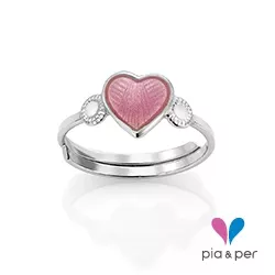 Pia och Per hjärta ring i silver rosa emalj