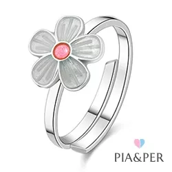 Pia och Per blomma ring i silver vit emalj rosa emalj