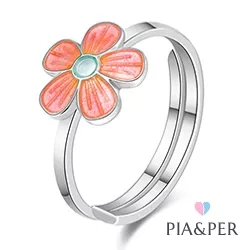 Pia och Per blomma ring i silver rosa emalj vit emalj