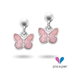 Pia och Per fjäril örhängen i silver rosa emalj