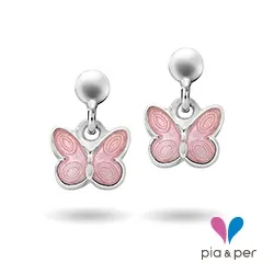 Pia och Per 32000601 fjäril örhängen i silver rosa emalj