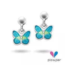 Pia och Per fjäril örhängen i silver blå emalj