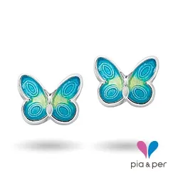 Pia och Per 3200613 fjäril örhängen i silver blå emalj