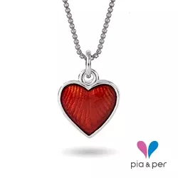 Pia och Per hjärta halsband i silver röd emalj