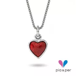 Pia och Per hjärta halsband i silver röd emalj