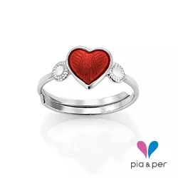 Pia och Per hjärta ring i silver röd emalj