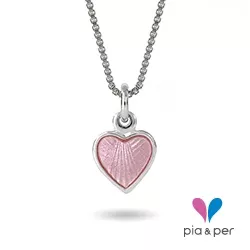 Pia och Per hjärta halsband i silver rosa emalj