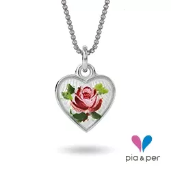 Pia och Per hjärta halsband i silver vit emalj rosa emalj grön emalj