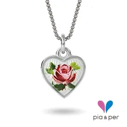 Pia och Per 110710 hjärta halsband i silver vit emalj rosa emalj grön emalj