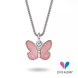 Pia och Per fjäril halsband i silver rosa emalj