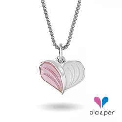 Pia och Per hjärta halsband i silver vit emalj rosa emalj