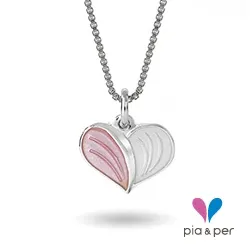 Pia och Per 112702 hjärta halsband i silver vit emalj rosa emalj