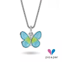 Pia och Per fjäril halsband i silver blå emalj